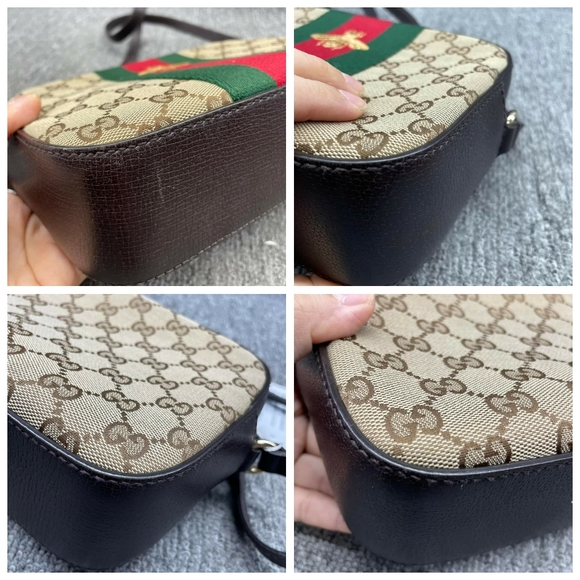 100% Authentic GUCCI Webby Bee Brown&Red&Green Cloth Shoulder Bag - Picture 10 of 15